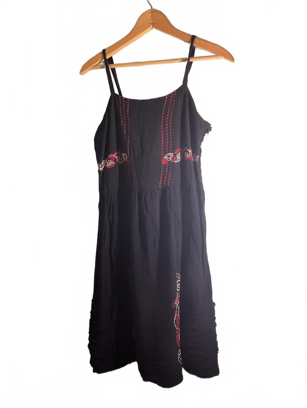 POPulation Black Sleeveless Dress with Red and White Embroidery Size 8